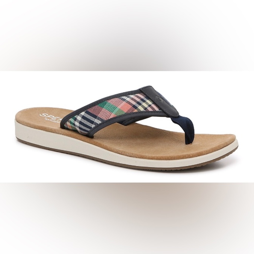 New Mens Sperry Bayside Plaid flip flop sandals